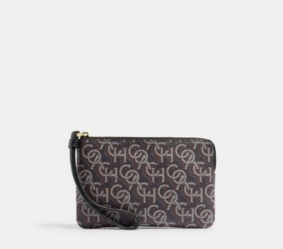 NWT Coach  Corner Zip Wristlet  in canvas leather  with monogram print
