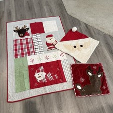Pottery Barn Kids Toddler Quilt Deer Santa Snowman Winter Christmas  2 Pillows