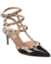 Valentino Rockstud Caged 65 Patent Ankle Strap Pump Women's Black 37