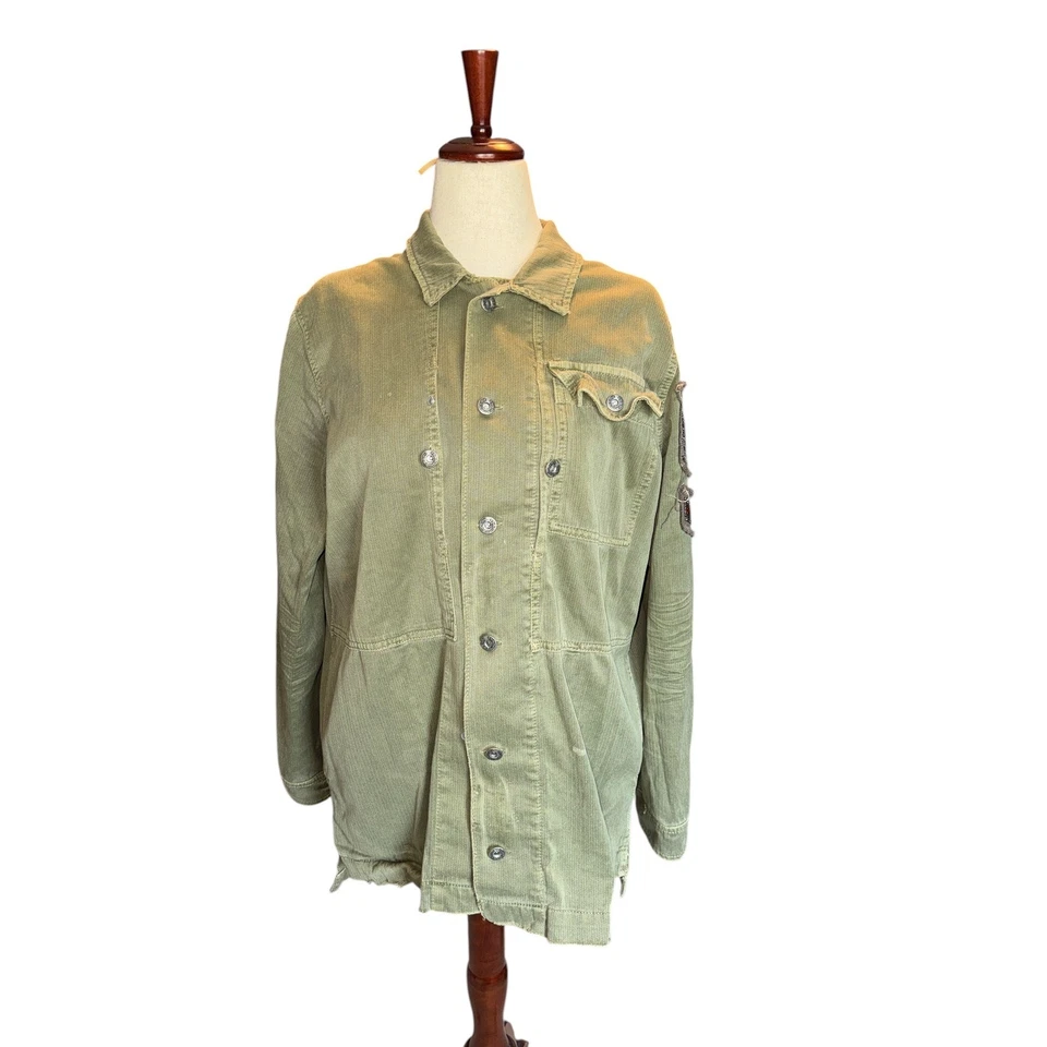 Abrigo militar verde Free People | Chaqueta utilitaria parche con cuentas | L Foto 2 de 4