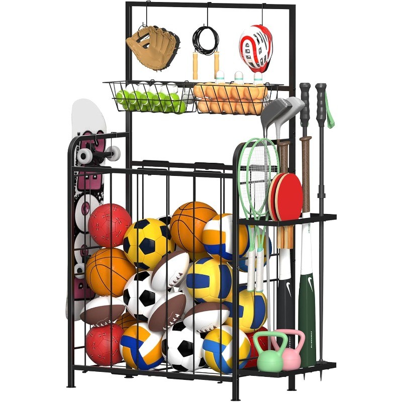 Organizer, Ball Organizer With Elastic Rope And Side Rack,hooks