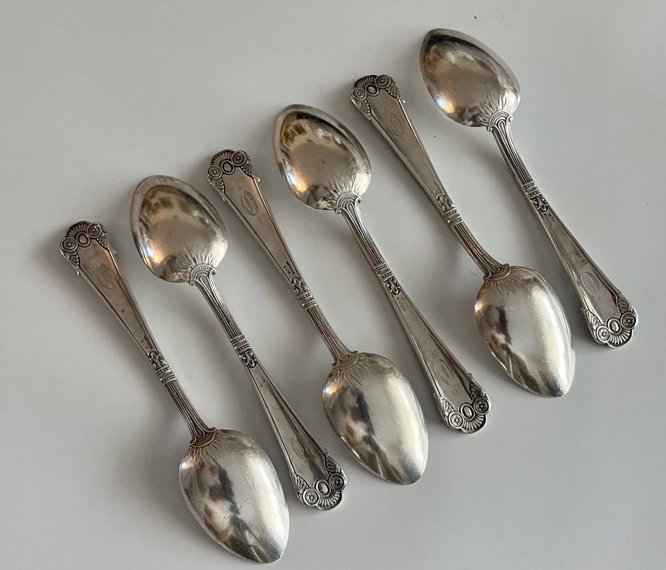 Cucharas soperas de plata esterlina Gorham Cluny 6 piezas c1880 vintage 383 gm Foto 3 de 4