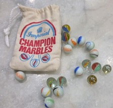 Vintage Imperial Champion Marble Bag, 18 Marbles W/BAG