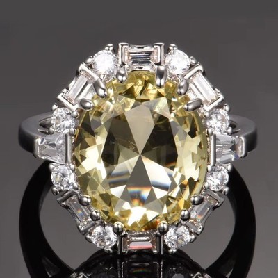 5.50Carat Oval Shape Natural Citrine Diamond Gemstone Ring 18K White Gold Plated