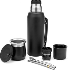 Complete Yerba Mate Set – Modern Mate Gourd (9 Fl Oz), Thermal Flask with 2 Spou