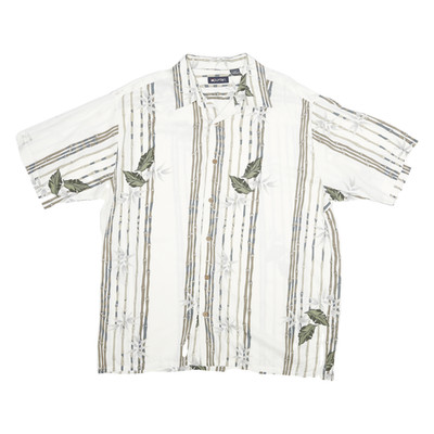 PURIYTAN Herren Hemd weiß & beige Tropical Leaf Print L Relaxed Fit Semi Casual