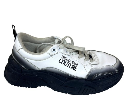 Versace Jeans Couture Men's White Black Leather Low Top Sneakers EU 42 US Size 9 - Picture 2 of 9
