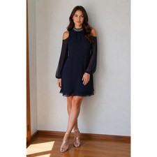 NWT X by Xscape Navy Cold-Shoulder Dress with Embellished Neckline - Size 14