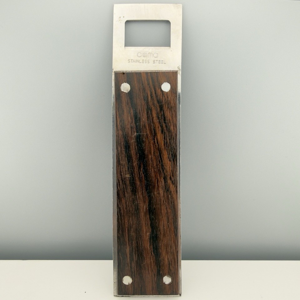 Vintage Mid Century Modern Bottle Opener Danish Wood Stainless Steel
