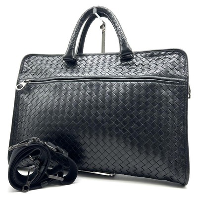 Good Bottega Veneta Intrecciato Business Bag Black 2way Used