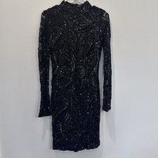 NWT Black Fashion Nova Women’s Sz Large Evening Dress Sequined Party Long Sleeve