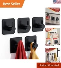 Heavy Duty 5 Pack Adhesive Hooks - 30lbs Max Capacity, Rustproof Stainless Steel
