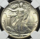 1945 WALKING LIBERTY HALF NGC MS 62 NICE ORIGINAL PALE ROSEY PATINA, DECENT