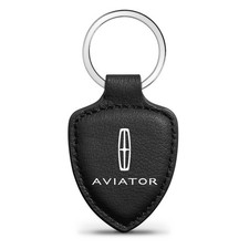Lincoln Aviator Black Shield-shape Style Genuine Leather Key Chain