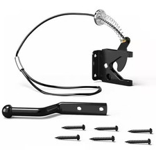 Self Locking Gate Latch with Spring Cable Pull for Fence Gate Black Carbon Steel