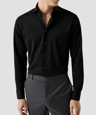 NEW Eton Slim Fit Four Way Stretch Solid Dress Shirt - Black - 38 / 15