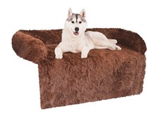 Calming Dog Beds for Large Dogs, Plush Dog Mat with Fluffy Neck Bolster,