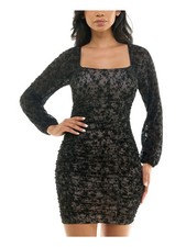 BCX DRESS Womens Mini Dress Black Lined Long Sleeve Sleeves Pullover Juniors XS