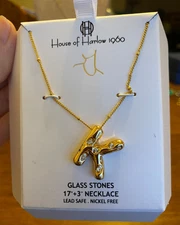 House Of Harlow 1960 Initial K Necklace Gold Plated Bubble Letter & Rhinestones