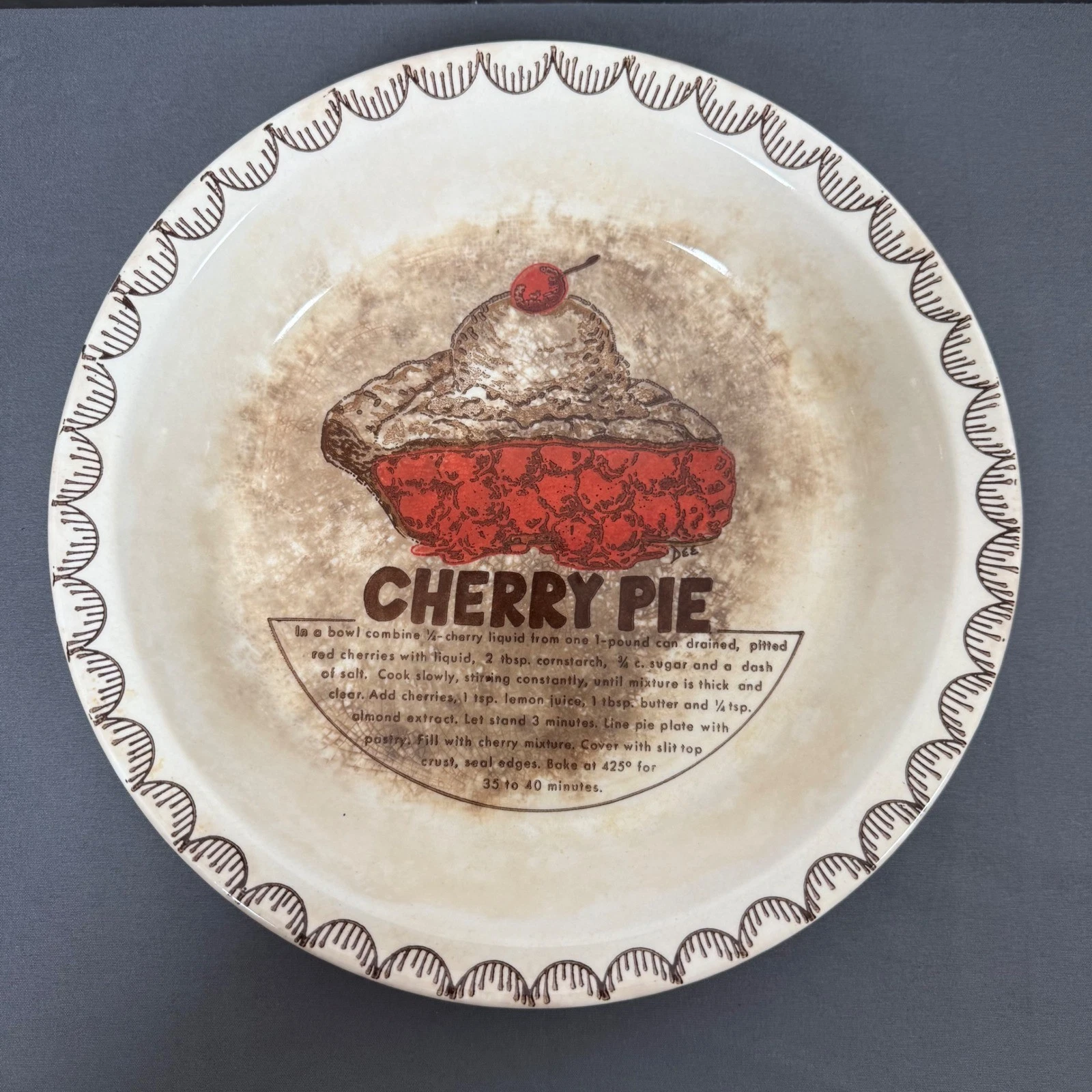 Vintage Ceramic Cherry Pie Recipe Baking Dish