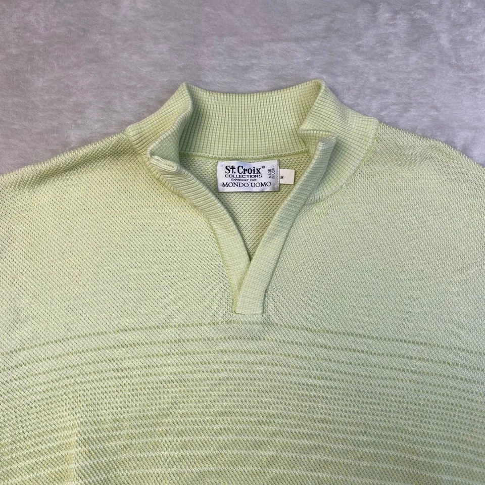 St Croix Mondo Uomo Mens Medium Green Stripe Knit Pullover Sweater - Image 2 of 4