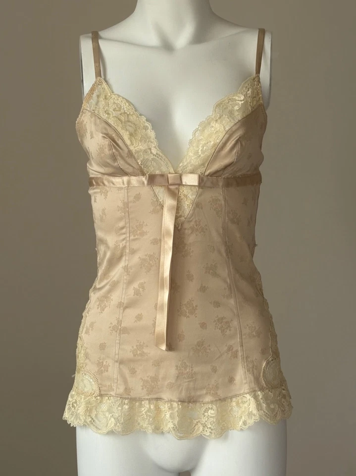 Dolce & Gabbana Beige Rosas Floral Encaje Cami Top Satinado Y2K Sexy IT 2 US S Foto 3 de 4