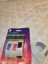 DYMO Embossing Label Tape  lot of 4 black 2 full, red partial, blue partial 