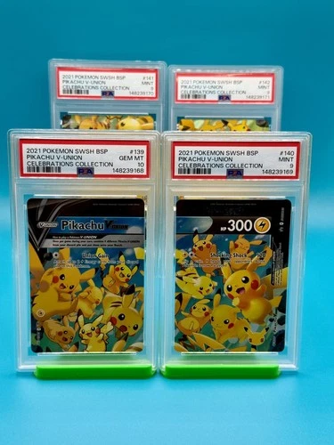 PSA 10, 9, 9, 9 - 2021 Pokemon Celebrations Pikachu V-Union 4 Card Set