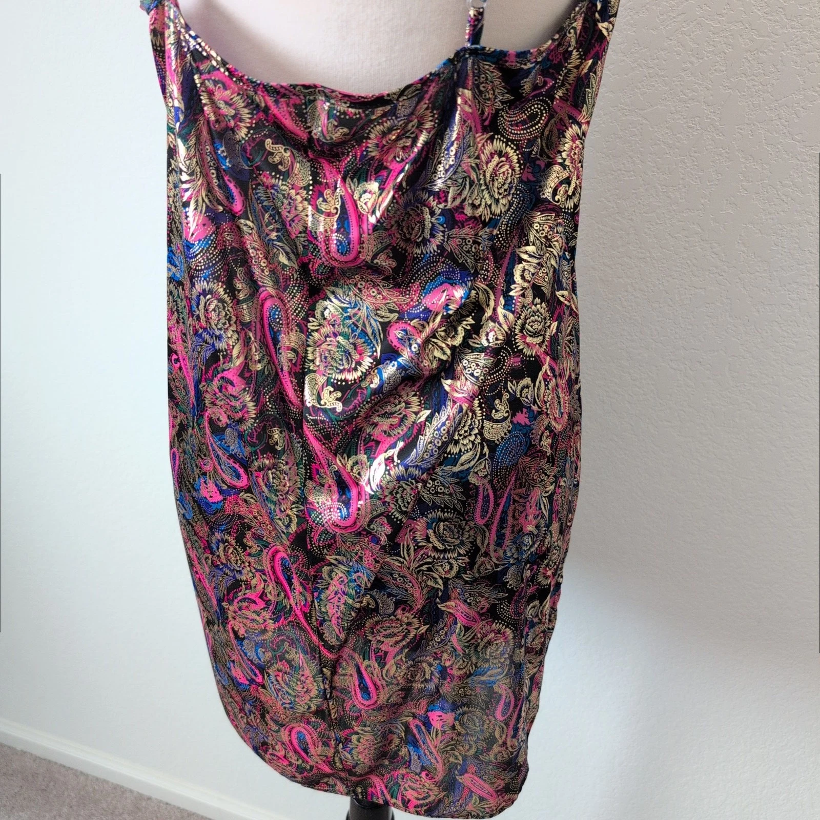 UNDERCOVER Camicia da notte donna vintage Y2K abito slip lingerie L raso seta metallizzato Barbie