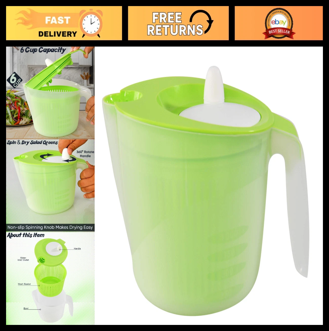 Salad Spinner with Pouring Spout - BPA-Free Lettuce & Vegetable Washer, Strainer
Opens in a new wind