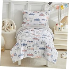JHXHMX Car Toddler Bedding Set for Boys,4 Piece Bed-in-a-Bag Toddler Cars