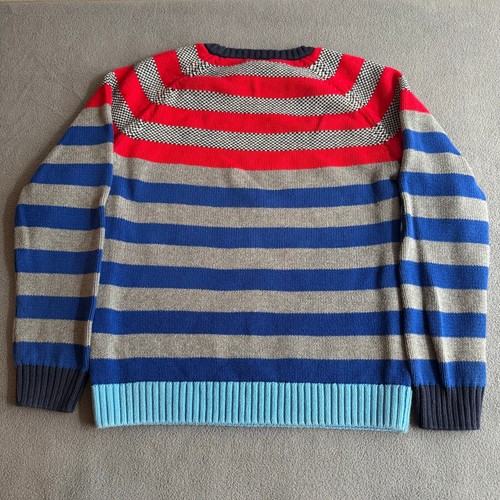 Hanna Andersson Crew Neck Striped Sweater Boys 150 (12 US) Gray Blue Elbow Patch - Picture 2 of 8