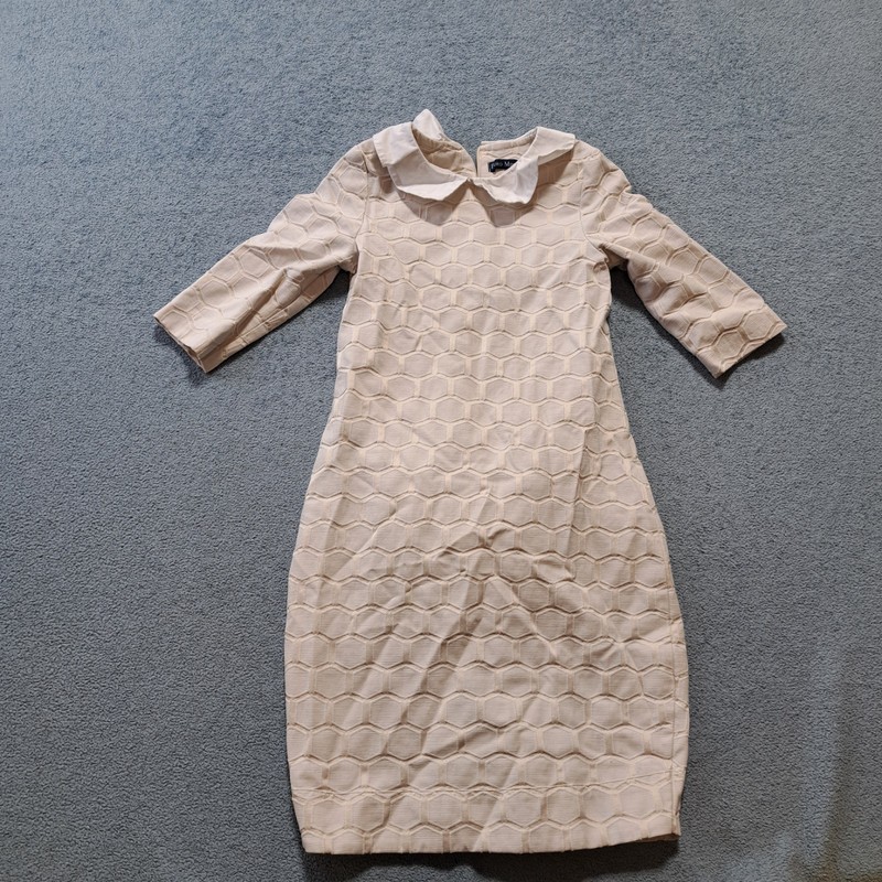 Euro Miss Beige Textured Wave Pattern Dress Girls Size 9 Casual 3/4 Sleeve