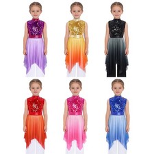 US Girls Sequin Praise Dance Dress Liturgical Lyrical Dancewear Worship Costume