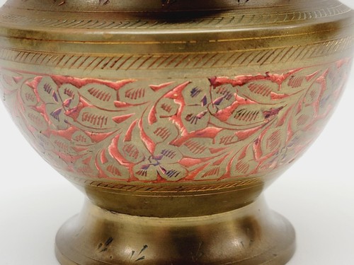 Vintage Solid Brass 4" Ornate Enameled Inlay Footed Bowl/Vase - Picture 5 of 12