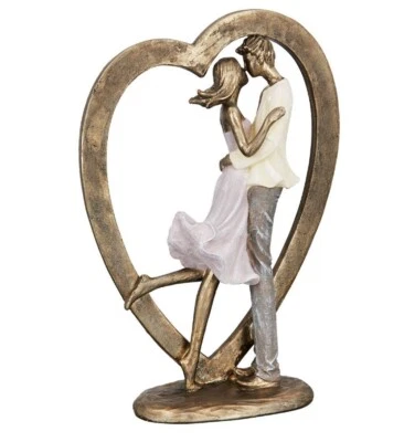 Gilde Skulptur Paar im Herz goldfarben Kunstharz Verliebte Glück 37443 - Bild 1 von 3