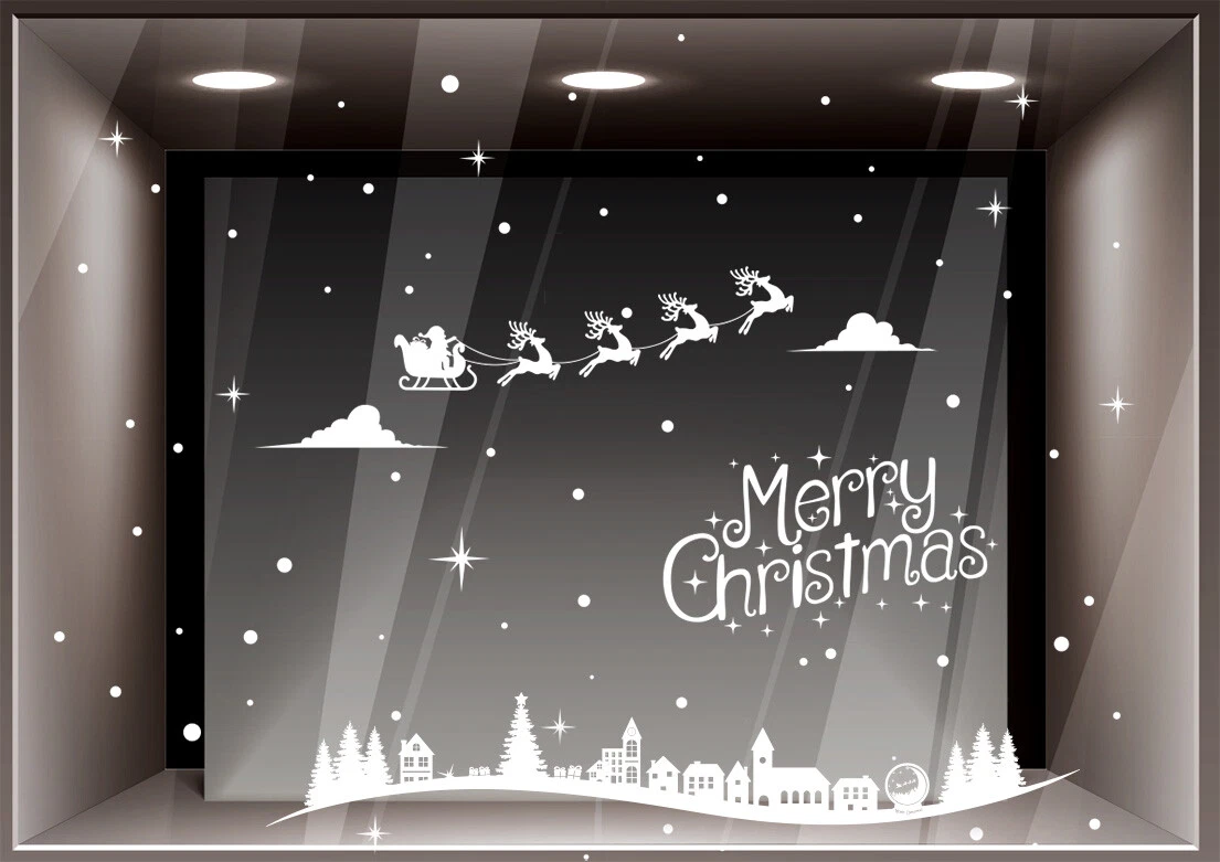 Vetrofanie Natalizie Elettrostatiche Rimovibili - 2 Fogli 35x50 Cm Con Albero, Babbo Natale, Fiocchi Di Neve - 19 Pezzi