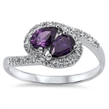 Purple CZ Vintage Shine Teardrop Ring New .925 Sterling Silver Band Sizes 5-9
