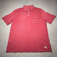 Tommy Bahama Polo Shirt Mens Medium Pink Logo Beach Pocket Cotton Short Sleeve