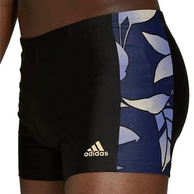 Adidas Hommes Boxer Maillot De Bain Noir Feuilles Design Nature D5 NEUF - Photo 1/4