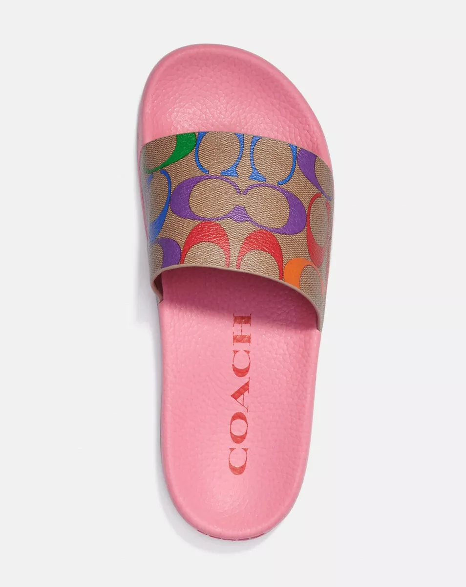 Coach Rainbow Monogram Pride Women s Coated Canvas Pool Slides