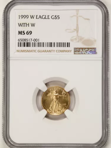1999-W Struck from Proof Dies $5 Gold American Eagle MS69 NGC 6508517-001