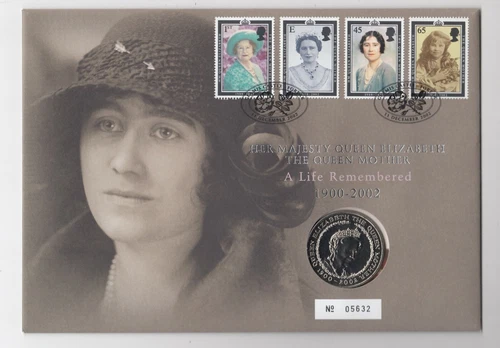 GB QEII PNC COIN COVER 2002 QUEEN MOTHER A LIFE REMEMBERED £5 FIVE POUND COIN