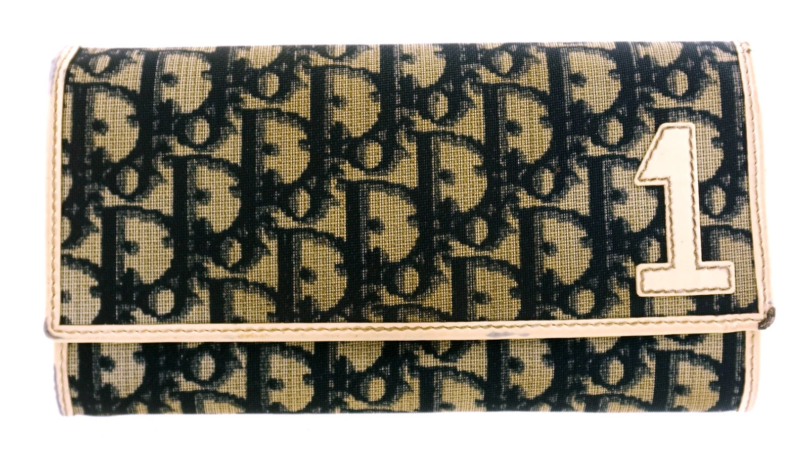 Authentique portefeuille pochette toile enduite monogramme trotteur bleu CHRISTIAN DIOR