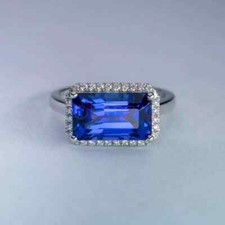 Smaragdschliff 5,88 ct natürlicher Tansanit Diamant Ehering 14 K echtes Weißgold