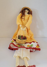 Vintage Handmade Cloth Doll, Country Farmhouse Decor, Yellow Dress  Strawberr