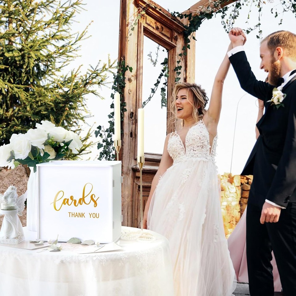 White Wedding Card Box with Slot, PVC Gift Holder for eBay