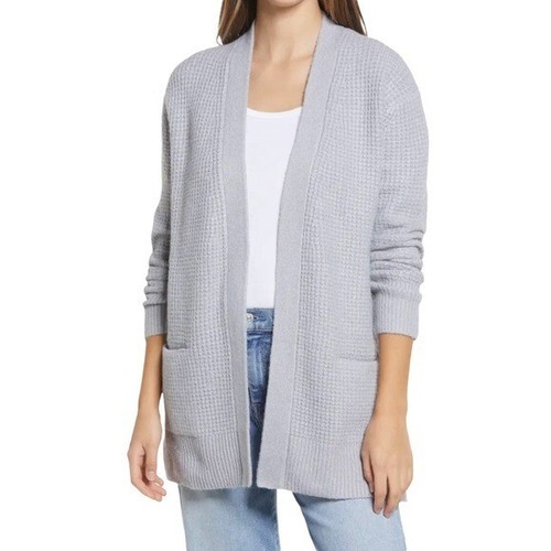 CASLON Open Front Textured Knit Grey 