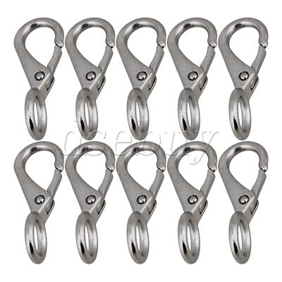 10Pcs 304 Stainless Steel Spring Loaded Marine Fixed Eye Snap Hook 0#