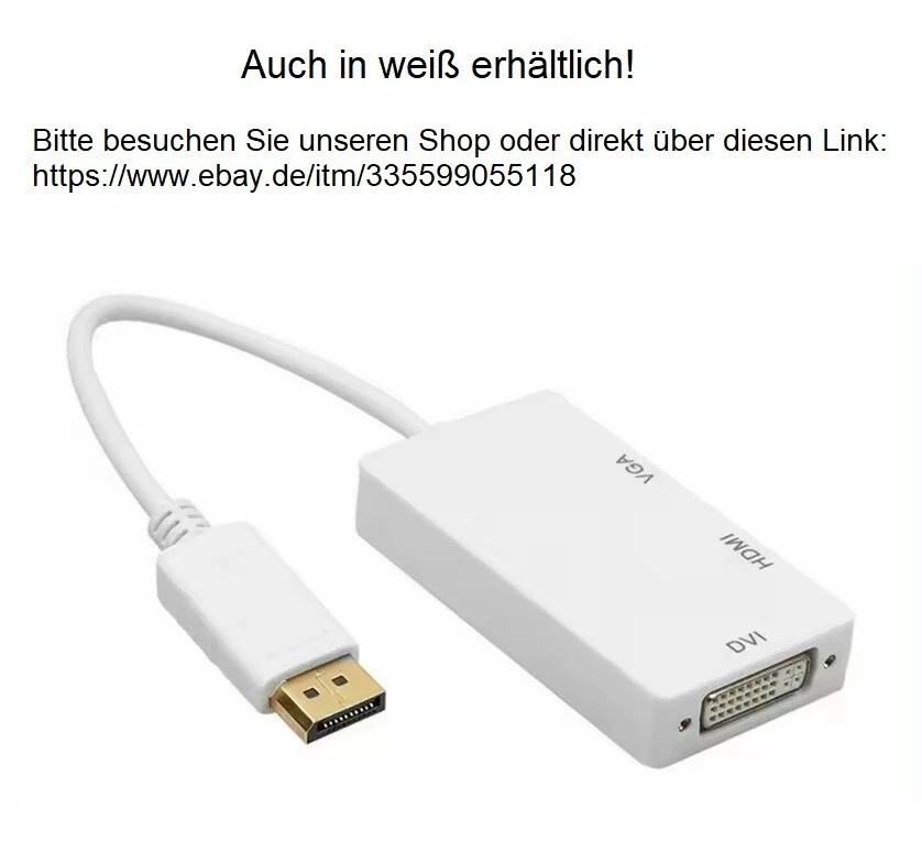 DisplayPort auf HDMI DVI VGA Adapter DP Konverter 3in1 1080p schwarz - Bild 4 von 4